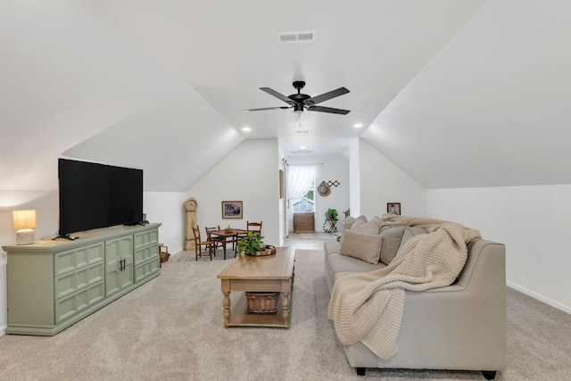 1511 Bridle Ln, Chapel Hill, TN 37034 - living room with light colored carpet, lofted ceiling, and a ceiling fan