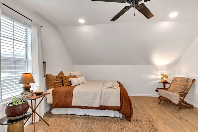 1511 Bridle Ln, Chapel Hill, TN 37034 - bedroom with vaulted ceiling, light wood-style flooring, ceiling fan, and recessed lighting