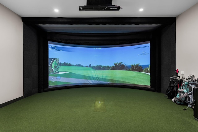 1616 W End Ave Unit 2609, Nashville, TN 37203 - recreation room with golf simulator, carpet floors, and recessed lighting