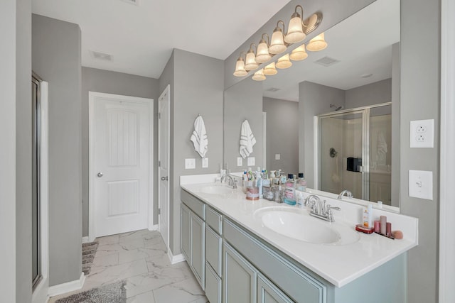 4418 Prometheus Way, Murfreesboro, TN 37128 - bathroom featuring double vanity, a shower stall, and marble finish floors