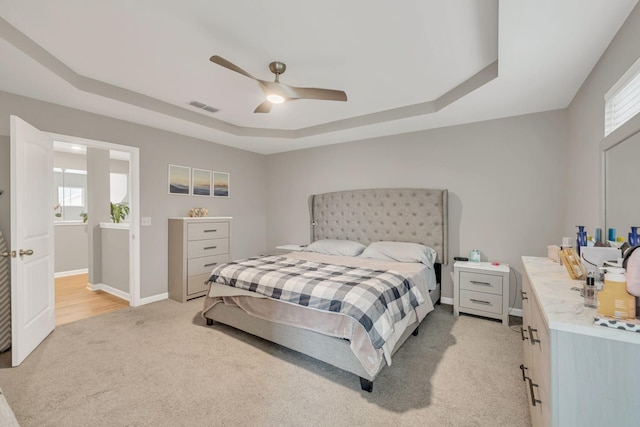4418 Prometheus Way, Murfreesboro, TN 37128 - bedroom featuring a raised ceiling, light carpet, and ceiling fan