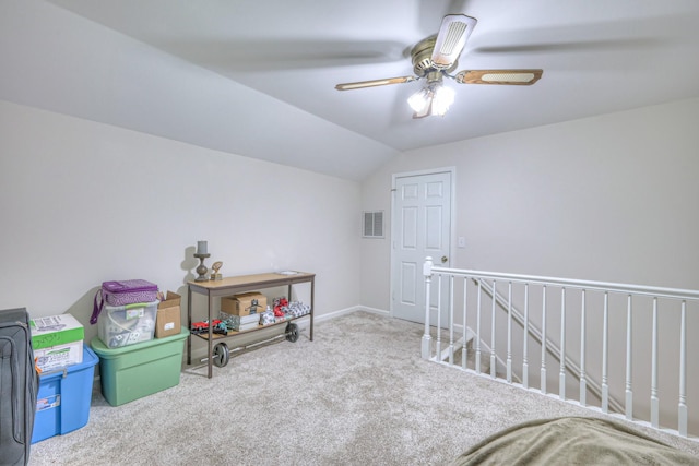 943 E Northfield Blvd, Murfreesboro, TN 37130 - interior space with carpet flooring, an upstairs landing, vaulted ceiling, and ceiling fan