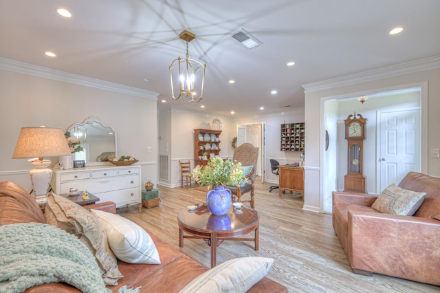 943 E Northfield Blvd, Murfreesboro, TN 37130 - living room with a chandelier, crown molding, recessed lighting, and light wood-style floors