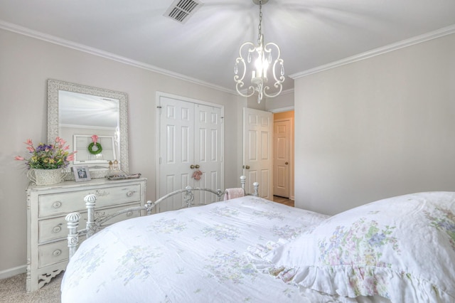 943 E Northfield Blvd, Murfreesboro, TN 37130 - carpeted bedroom with ornamental molding, a chandelier, and a closet