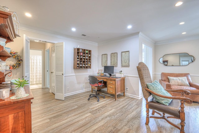 943 E Northfield Blvd, Murfreesboro, TN 37130 - home office with light wood-type flooring, recessed lighting, and crown molding