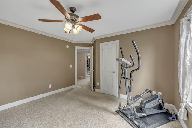 2711 Crowne Pointe Dr, Murfreesboro, TN 37130 - exercise room with a ceiling fan, carpet, and crown molding