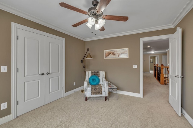 2711 Crowne Pointe Dr, Murfreesboro, TN 37130 - sitting room featuring carpet, a ceiling fan, and ornamental molding