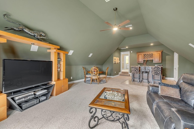 2711 Crowne Pointe Dr, Murfreesboro, TN 37130 - living room featuring vaulted ceiling, light colored carpet, and a ceiling fan