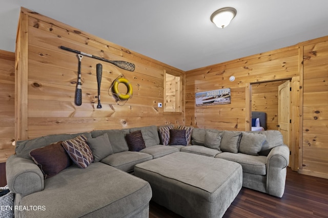 645 Bankston Ln, La Follette, TN 37766 - living room featuring wooden walls and dark wood-style floors