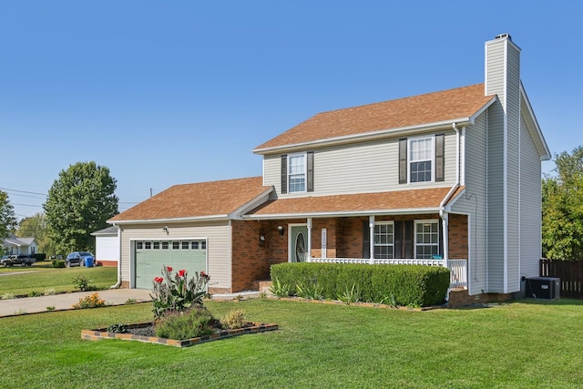 1287 Cheryl Ct, Clarksville, TN 37042 - traditional-style home with covered porch, an attached garage, a front yard, a chimney, and concrete driveway