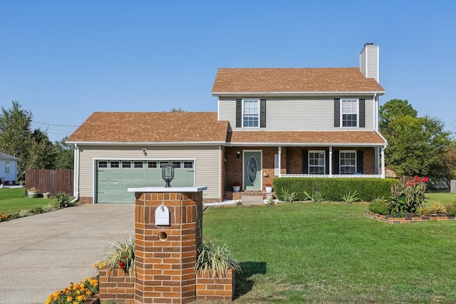 1287 Cheryl Ct, Clarksville, TN 37042 - view of front facade featuring concrete driveway, a chimney, an attached garage, covered porch, and roof with shingles