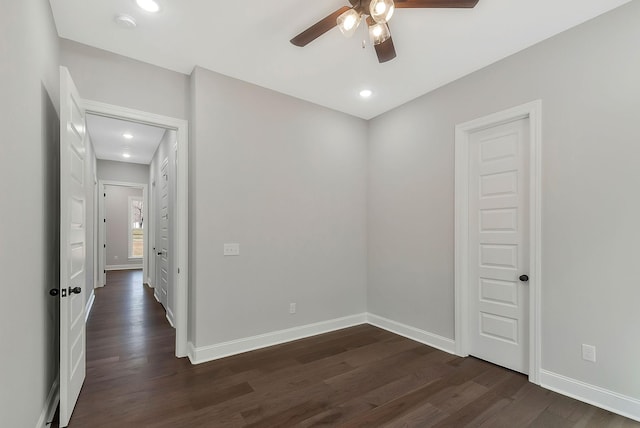 991 Scenic Dr, Pulaski, TN 38478 - empty room featuring a ceiling fan, dark wood-type flooring, a smoke detector, and recessed lighting