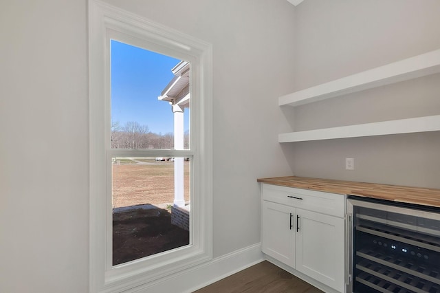 991 Scenic Dr, Pulaski, TN 38478 - bar area with wine cooler, healthy amount of natural light, and dark wood-type flooring