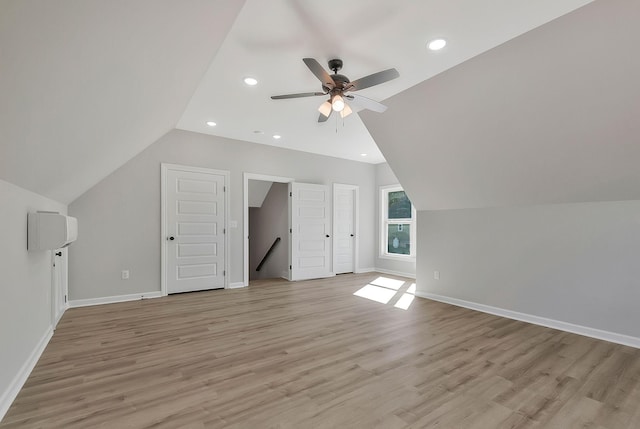 991 Scenic Dr, Pulaski, TN 38478 - additional living space with vaulted ceiling, light wood finished floors, a ceiling fan, and recessed lighting