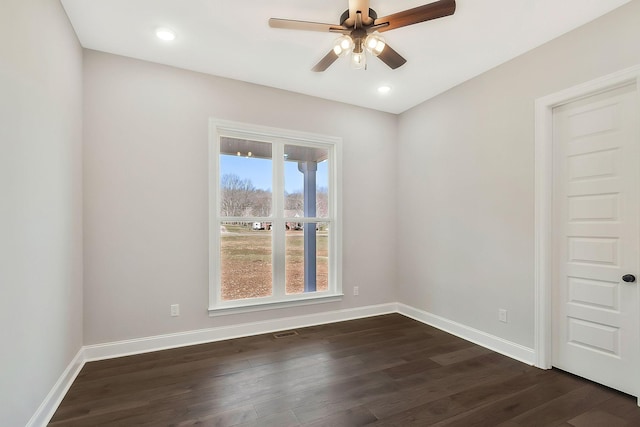 991 Scenic Dr, Pulaski, TN 38478 - unfurnished room featuring ceiling fan, dark wood-type flooring, and recessed lighting
