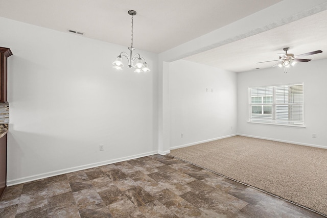 164 Ramsden Ave, La Vergne, TN 37086 - unfurnished dining area with a ceiling fan, a chandelier, and stone finish flooring