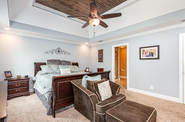 212 Hickory Pointe Dr, Lebanon, TN 37087 - bedroom featuring a tray ceiling, light colored carpet, crown molding, recessed lighting, and a ceiling fan