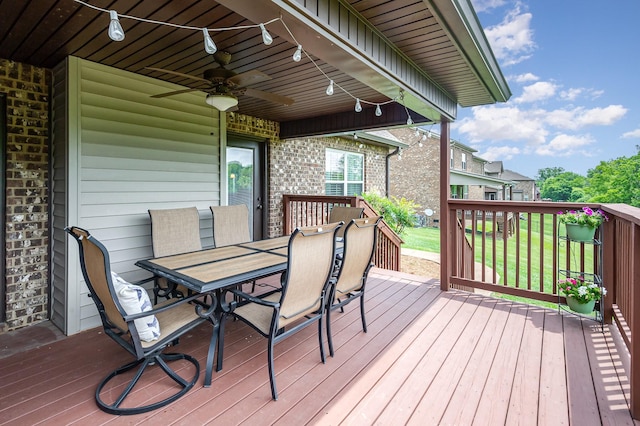212 Hickory Pointe Dr, Lebanon, TN 37087 - deck featuring ceiling fan, outdoor dining area, and a lawn