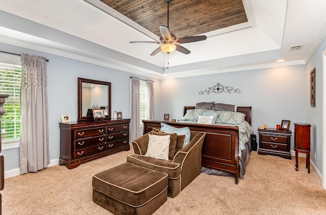 212 Hickory Pointe Dr, Lebanon, TN 37087 - bedroom featuring a raised ceiling, light carpet, crown molding, and ceiling fan