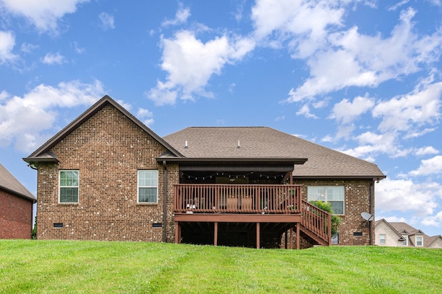 212 Hickory Pointe Dr, Lebanon, TN 37087 - back of house featuring brick siding, a wooden deck, crawl space, and a yard