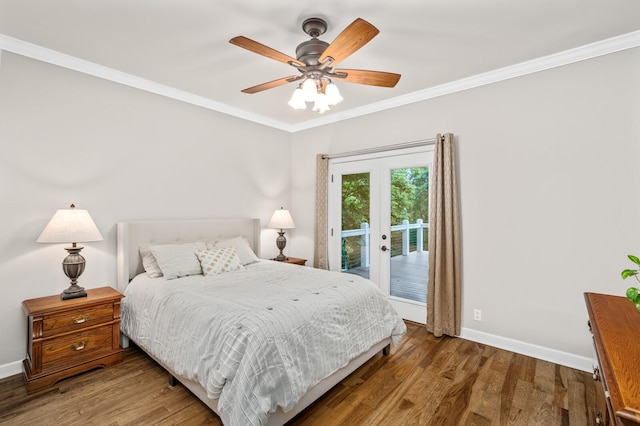 7871 Oscar Green Rd, Primm Springs, TN 38476 - bedroom with access to outside, crown molding, wood finished floors, ceiling fan, and french doors