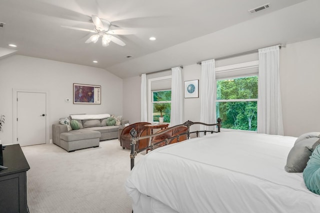 7871 Oscar Green Rd, Primm Springs, TN 38476 - bedroom featuring carpet flooring, lofted ceiling, ceiling fan, and recessed lighting