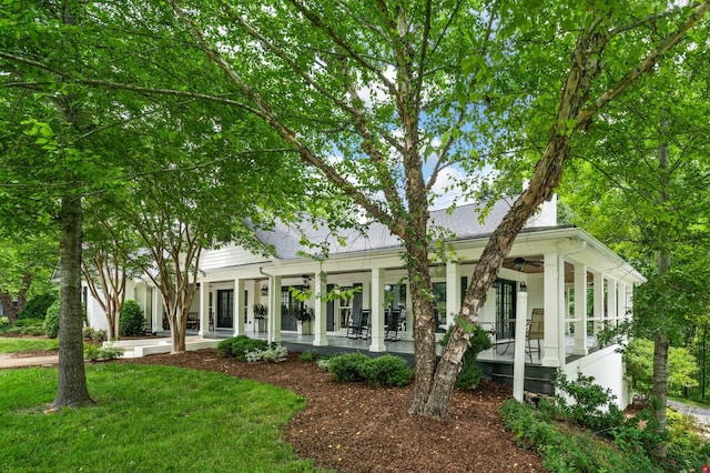 7871 Oscar Green Rd, Primm Springs, TN 38476 - view of front of home featuring a porch, a ceiling fan, and a shingled roof