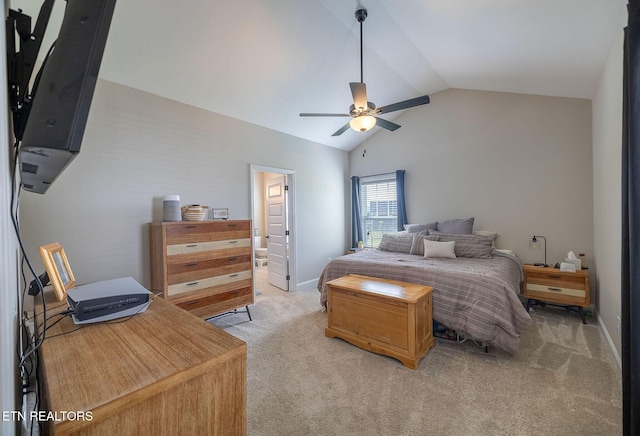102 Chaseberry Rd, Oak Ridge, TN 37830 - bedroom with vaulted ceiling, light carpet, ceiling fan, and ensuite bathroom