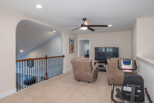 5407 Pisano St, Mount Juliet, TN 37122 - living room featuring a ceiling fan, recessed lighting, and light colored carpet