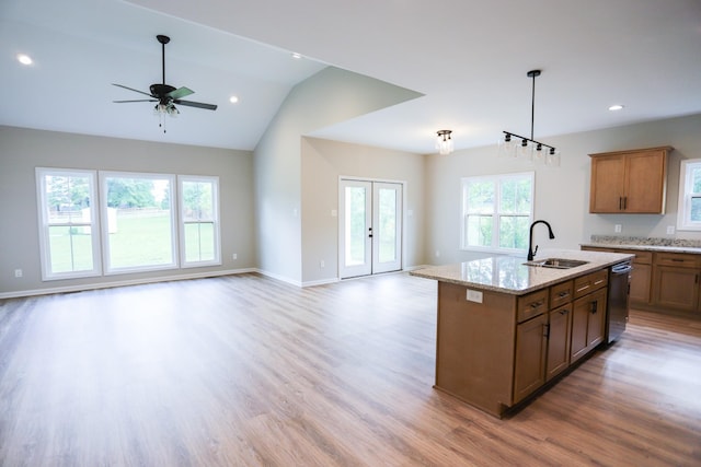 505 Depot St, Chapel Hill, TN 37034 - kitchen with dishwasher, open floor plan, light wood-style flooring, ceiling fan, and an island with sink