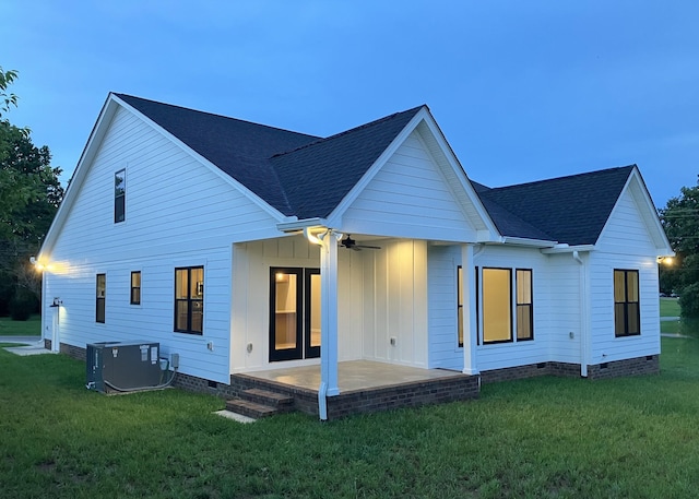 505 Depot St, Chapel Hill, TN 37034 - rear view of house with crawl space, a patio, ceiling fan, a yard, and roof with shingles