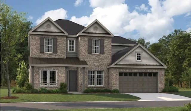 1933 Harmony Rd, Spring Hill, TN 37174 - view of front of property with brick siding, concrete driveway, a front yard, and an attached garage