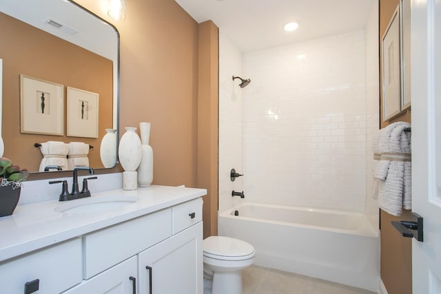 1935 Harmony Rd, Spring Hill, TN 37174 - full bathroom featuring vanity, tub / shower combination, tile patterned floors, and recessed lighting