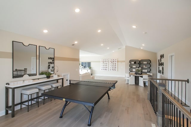 1935 Harmony Rd, Spring Hill, TN 37174 - playroom with light wood-style floors, vaulted ceiling, and recessed lighting