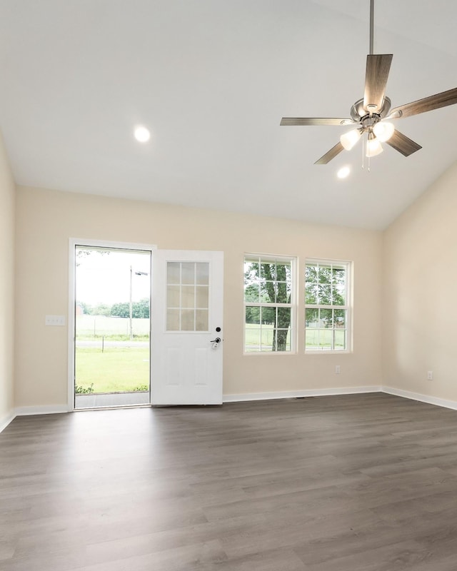136 E School Dr, Rock Island, TN 38581 - spare room featuring wood finished floors, vaulted ceiling, a ceiling fan, and recessed lighting