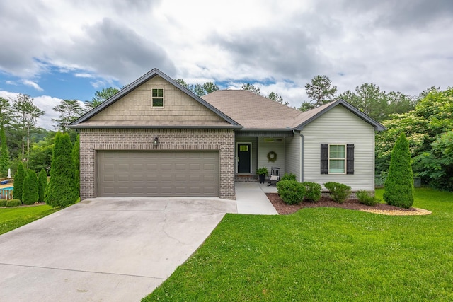 8624 Reba Ln, Hixson, TN 37343 - ranch-style home featuring an attached garage, a front lawn, driveway, and brick siding