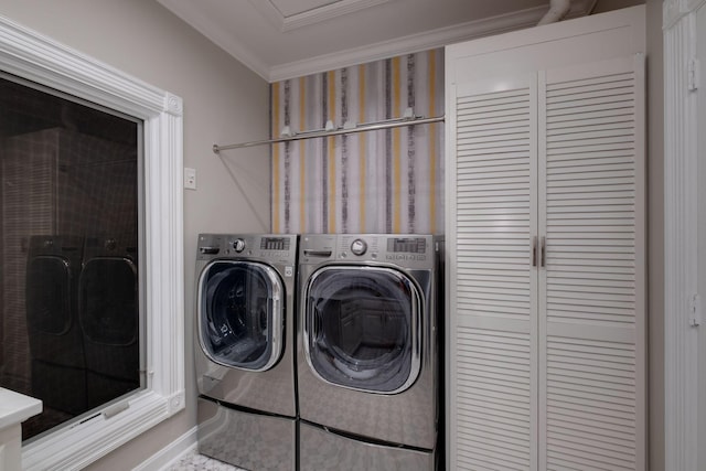 1825 Lake Meadow Trl, Mount Juliet, TN 37122 - laundry area featuring independent washer and dryer and ornamental molding