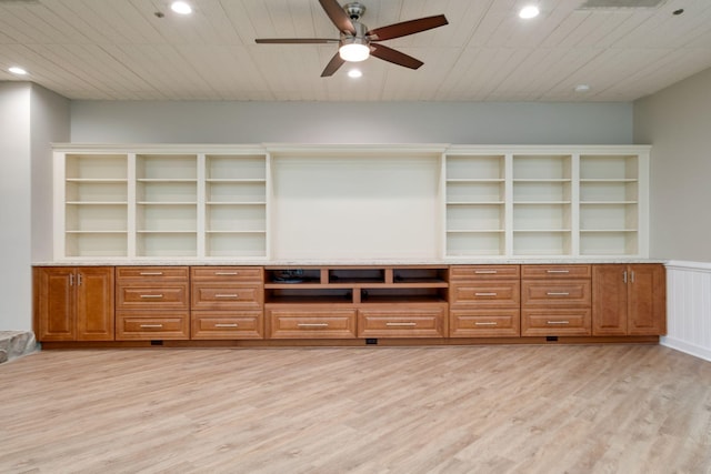 1825 Lake Meadow Trl, Mount Juliet, TN 37122 - unfurnished living room with light wood-style floors, ceiling fan, recessed lighting, and wainscoting