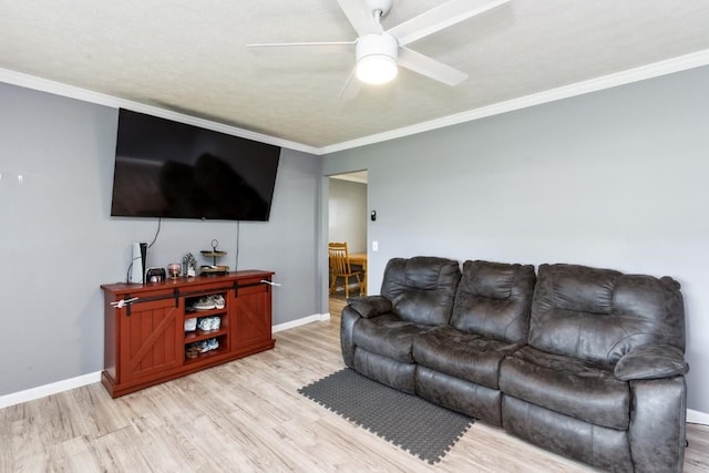 330 Union Camp Rd, Lafayette, TN 37083 - living area featuring light wood finished floors, a ceiling fan, and crown molding