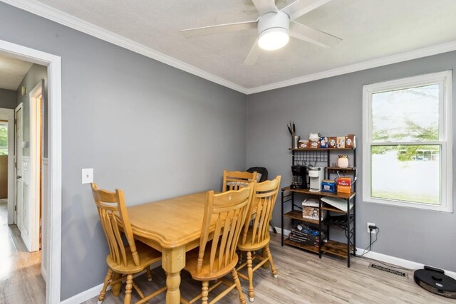 330 Union Camp Rd, Lafayette, TN 37083 - dining space with light wood-style floors, plenty of natural light, a ceiling fan, and ornamental molding