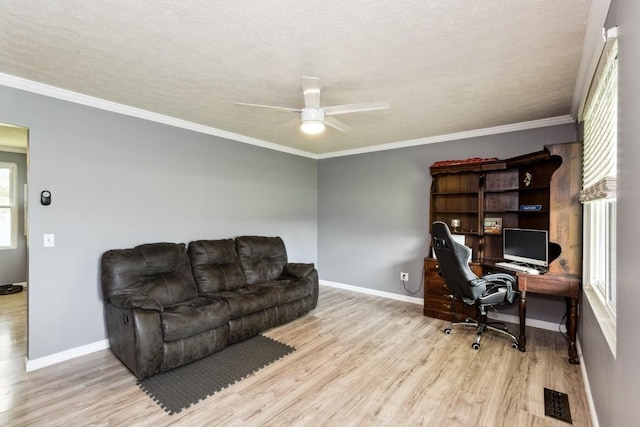 330 Union Camp Rd, Lafayette, TN 37083 - office featuring wood finished floors, a ceiling fan, crown molding, and a textured ceiling