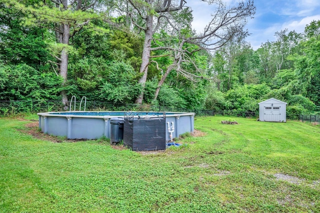3328 Church St, Burns, TN 37029 - fenced backyard featuring a shed, an outdoor pool, and a wooded view