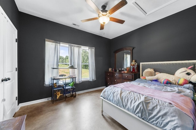 196 Deer Haven Rd, Indian Mound, TN 37079 - bedroom with concrete flooring and a ceiling fan