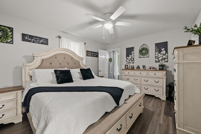 516 Cedarcrest Dr, Chapmansboro, TN 37035 - bedroom featuring dark wood-type flooring and ceiling fan