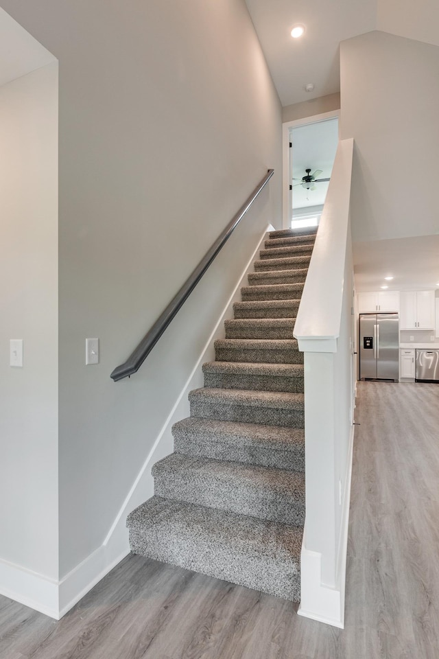 916 Butler Bridge Rd, Portland, TN 37148 - stairway featuring wood finished floors, ceiling fan, and recessed lighting