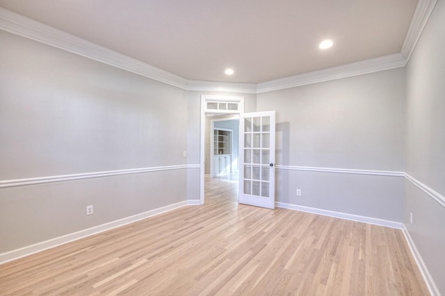 265 Stanley Park Ln, Franklin, TN 37069 - empty room featuring french doors, crown molding, light wood-style floors, and recessed lighting