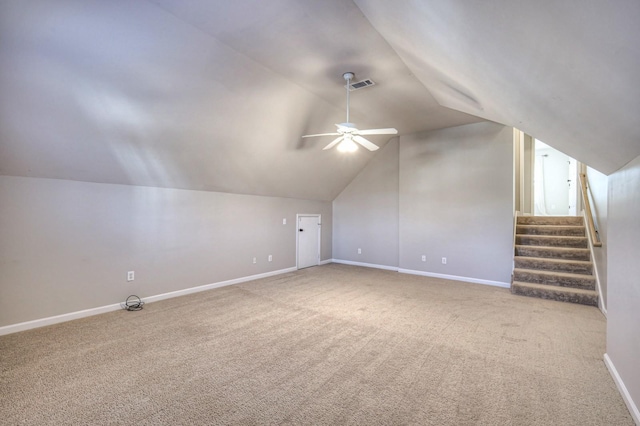 265 Stanley Park Ln, Franklin, TN 37069 - additional living space featuring lofted ceiling, a ceiling fan, carpet floors, and stairs