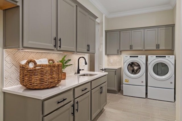 3005 Littlebury Park Dr, Thompsons Station, TN 37179 - washroom with cabinet space, washer and clothes dryer, and ornamental molding