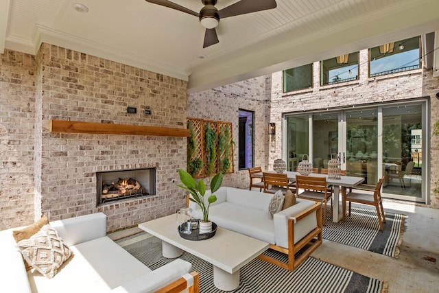 3005 Littlebury Park Dr, Thompsons Station, TN 37179 - view of patio with an outdoor living space with a fireplace, outdoor dining area, and a ceiling fan
