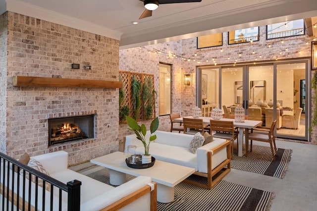 3005 Littlebury Park Dr, Thompsons Station, TN 37179 - view of patio / terrace with outdoor dining area, an outdoor living space with a fireplace, and a ceiling fan